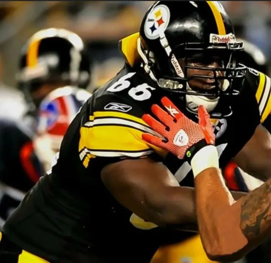 Tony Hills wearing Steelers number 66 in a game